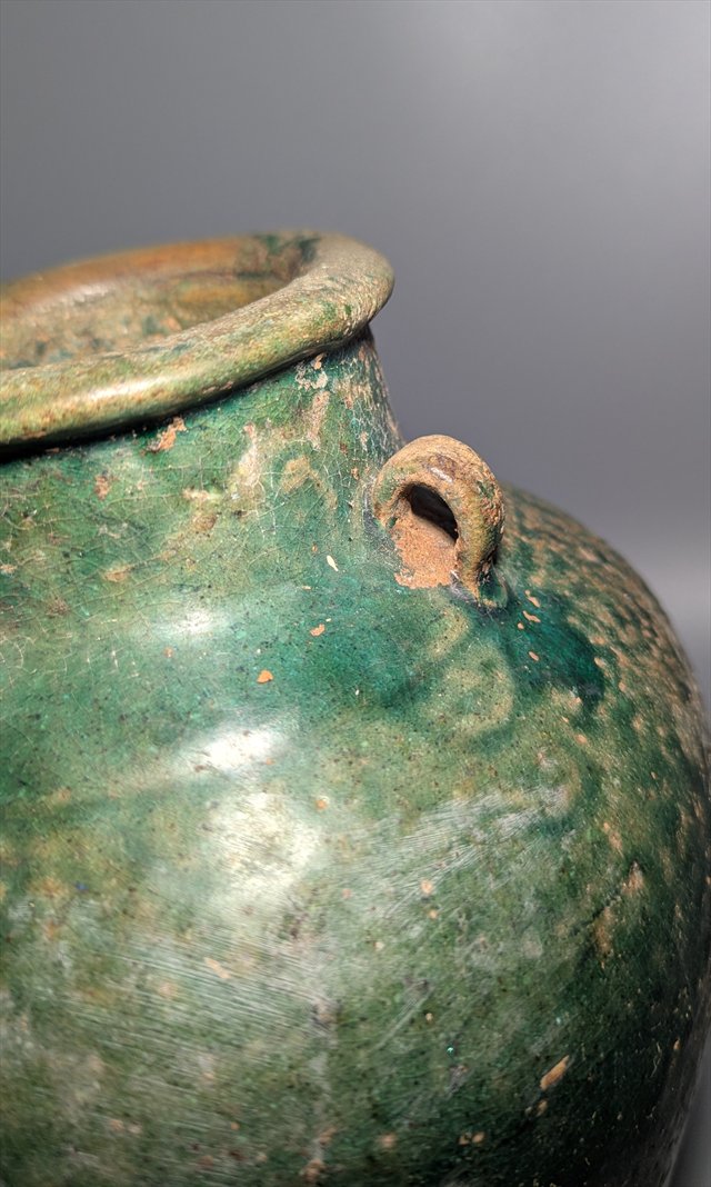 Attributed Chinese Green-Glazed Pottery Hu Jar, Han Dynasty — view 3
