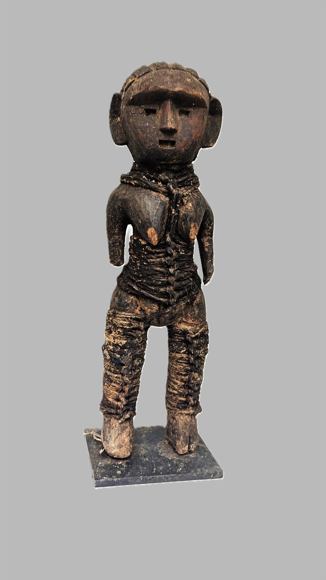 Tanzanian Carved Wood Female Figure with Fiber Bindings — view 1