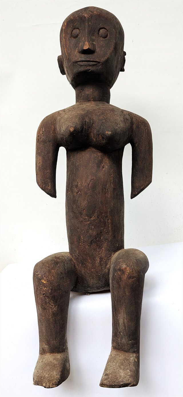 Large East African Carved Wood Seated Female Figure — view 1