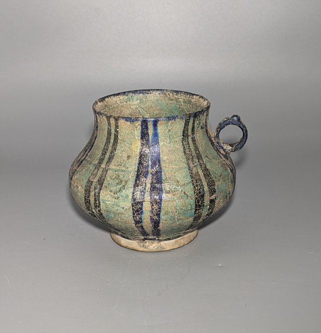 Raqqa Turquoise and Cobalt Glazed Handled Vessel, Syria, 12th-13th Century — view 2