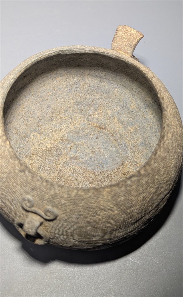 Chinese Impressed Gray Pottery Handled Vessel — view 4