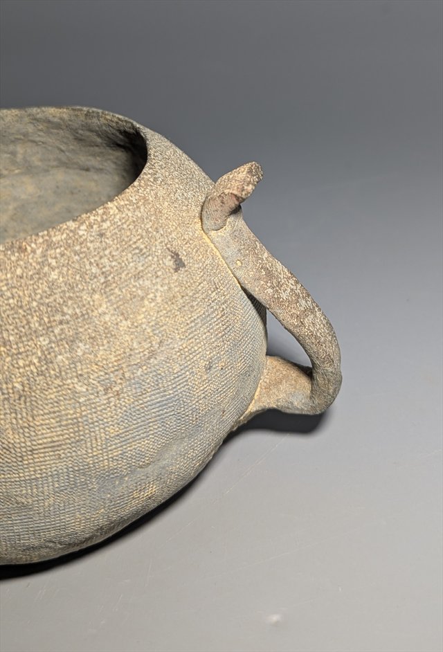 Chinese Impressed Gray Pottery Handled Vessel — view 2