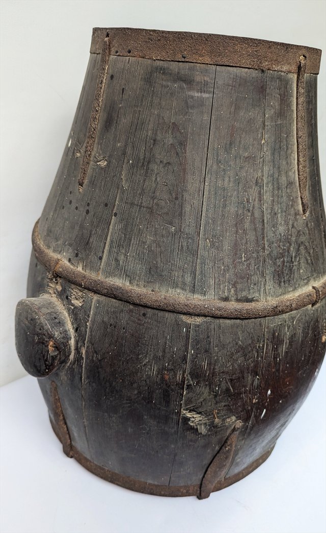 Antique Chinese Iron-Bound Wooden Grain Bucket — view 5