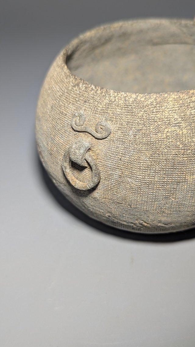 Chinese Impressed Gray Pottery Handled Vessel — view 3