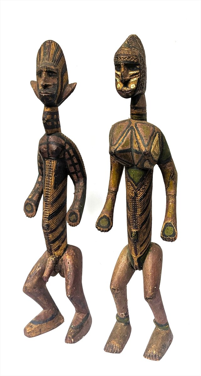 Pair of West African Polychrome Carved Wood Figures, Attributed to the Bamana, Mali — view 1