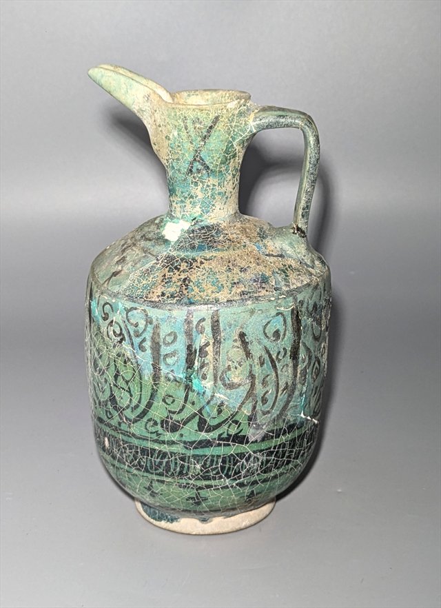 Kashan Turquoise and Black Glazed Ewer, Persia — view 1