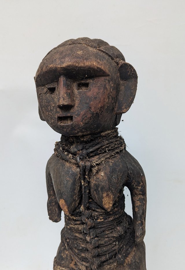 Tanzanian Carved Wood Female Figure with Fiber Bindings — view 2