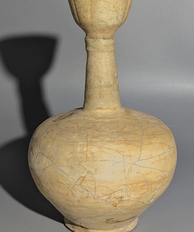 Chinese Straw-Glazed Stoneware Bottle, Sui to Early Tang Dynasty — view 2