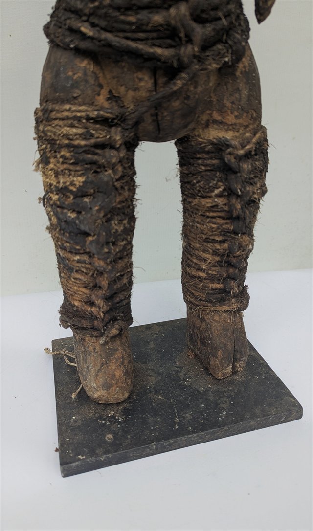 Tanzanian Carved Wood Female Figure with Fiber Bindings — view 3