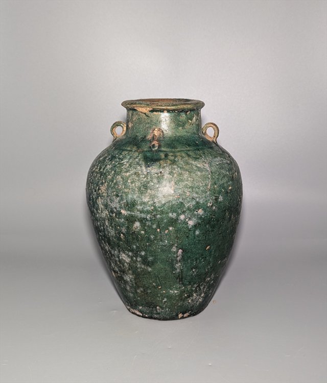 Attributed Chinese Green-Glazed Pottery Hu Jar, Han Dynasty — view 1