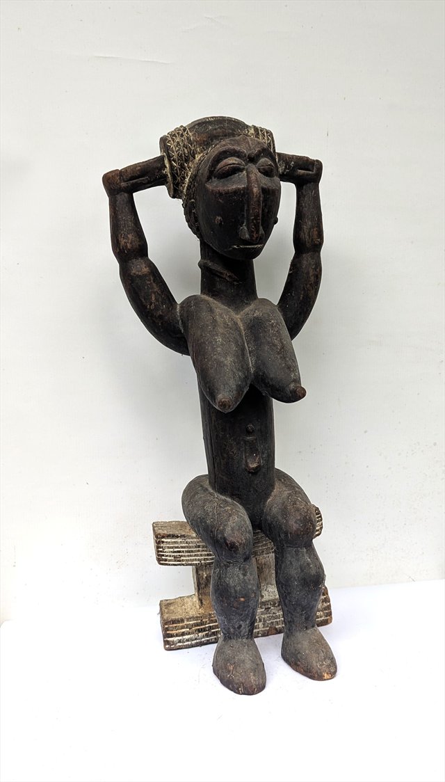 Attie Gwa Carved Wood Seated Female Figure, Cote d'Ivoire — view 2