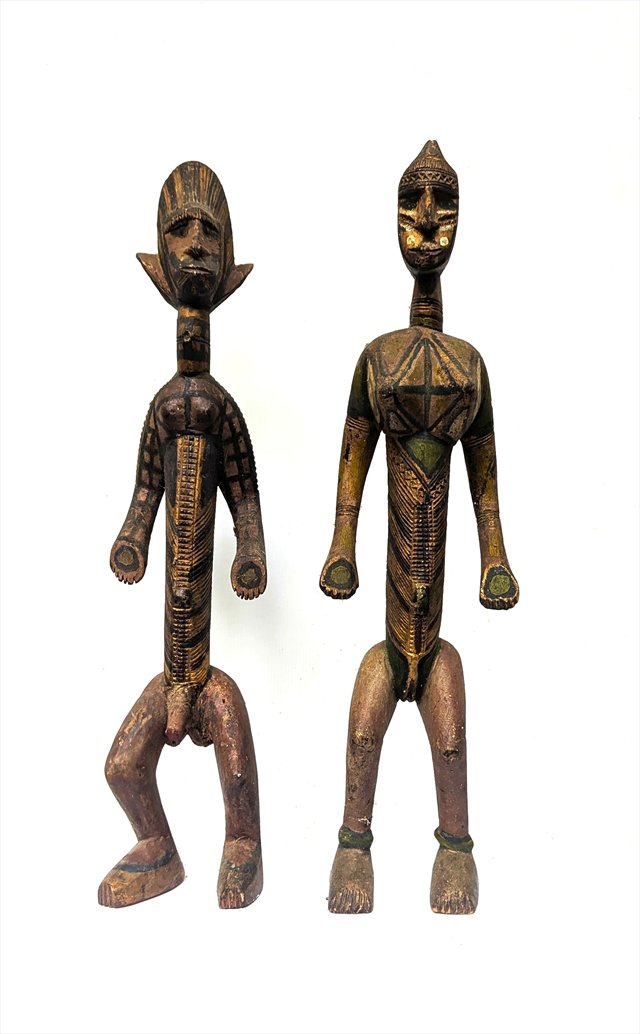 Pair of West African Polychrome Carved Wood Figures, Attributed to the Bamana, Mali — view 4