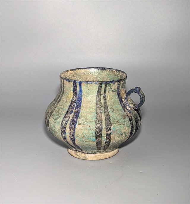 Raqqa Turquoise and Cobalt Glazed Handled Vessel, Syria, 12th-13th Century — view 1
