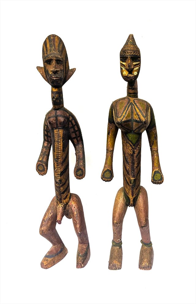 Pair of West African Polychrome Carved Wood Figures, Attributed to the Bamana, Mali — view 2