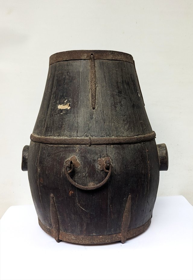 Antique Chinese Iron-Bound Wooden Grain Bucket — view 6