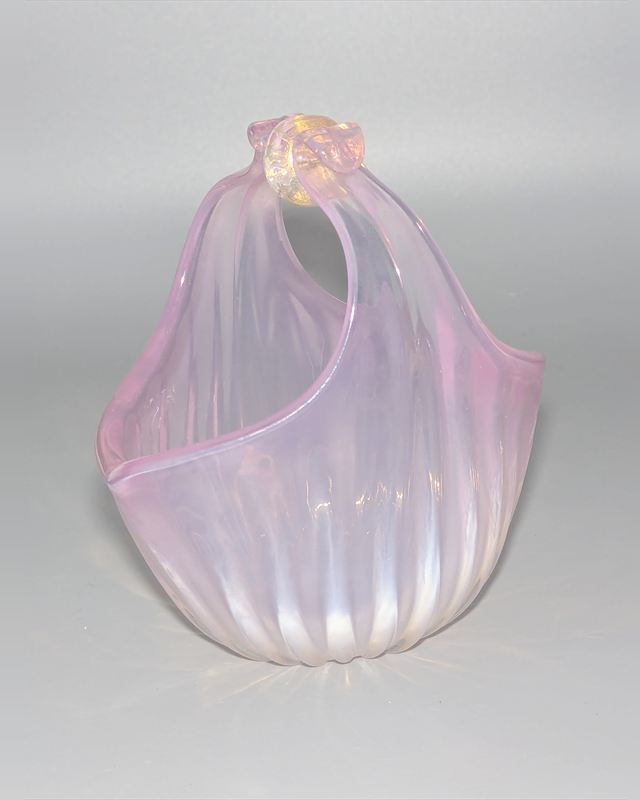 A Murano pink opalescent art glass basket