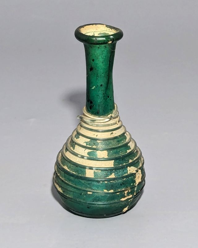 Roman or Late Roman Green Glass Bottle with Applied Spiral Trailing — view 1 of 5