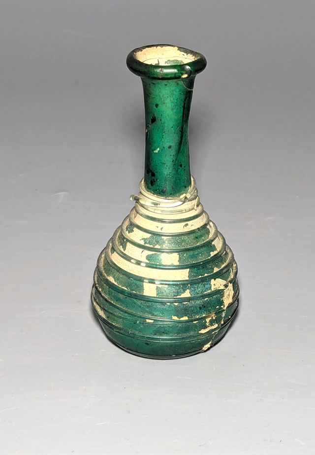 Roman or Late Roman Green Glass Bottle with Applied Spiral Trailing — view 2 of 5
