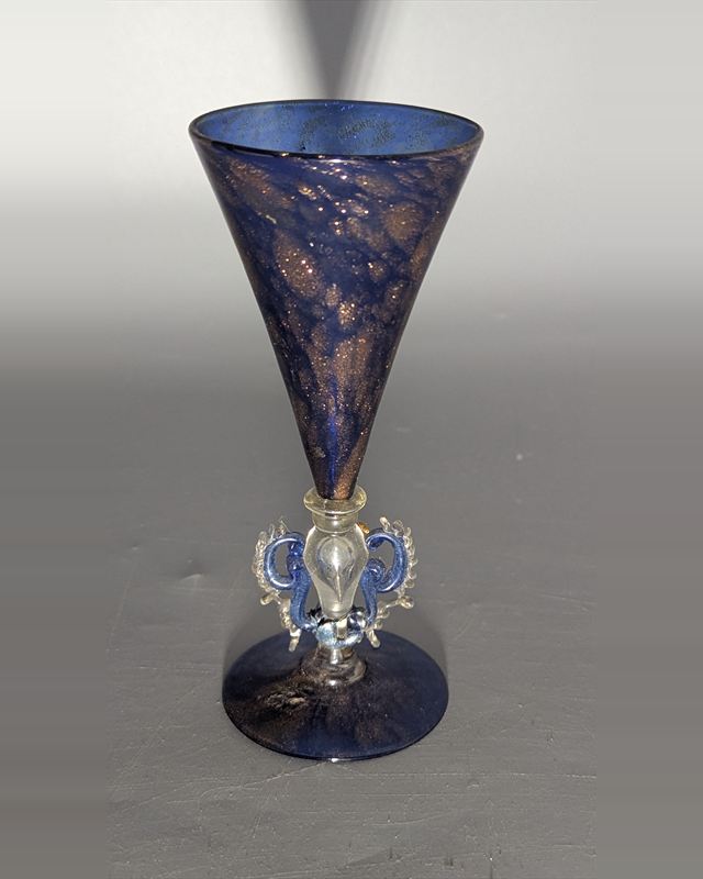 Salviati Attributed Murano Cobalt Aventurine Tipetto Goblet with Applied Crab — view 1 of 5