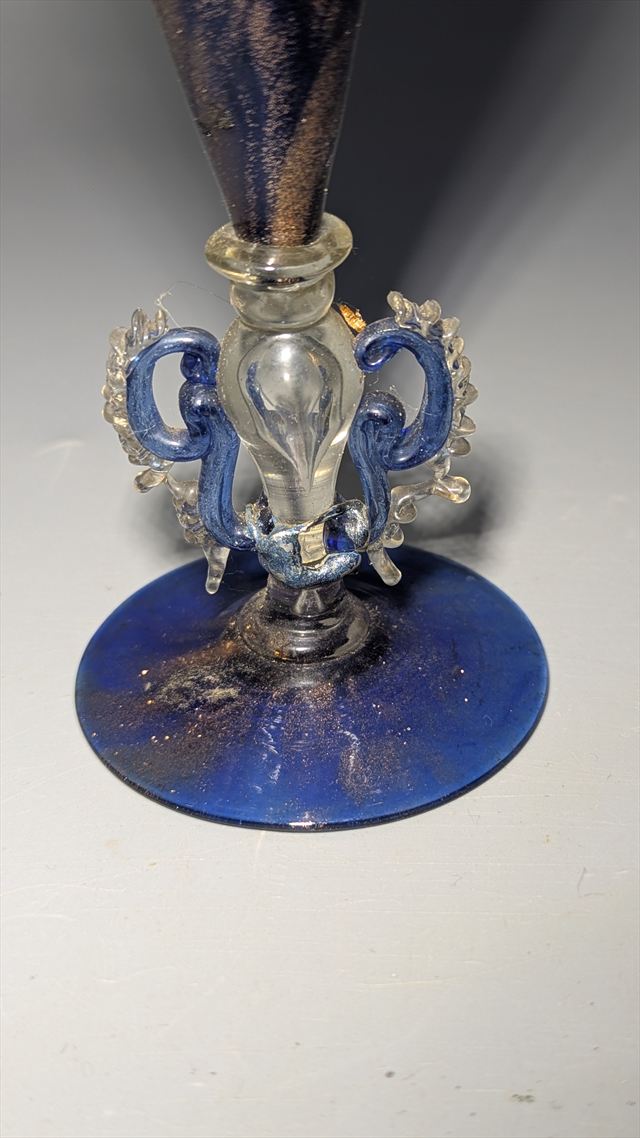Salviati Attributed Murano Cobalt Aventurine Tipetto Goblet with Applied Crab — view 4 of 5