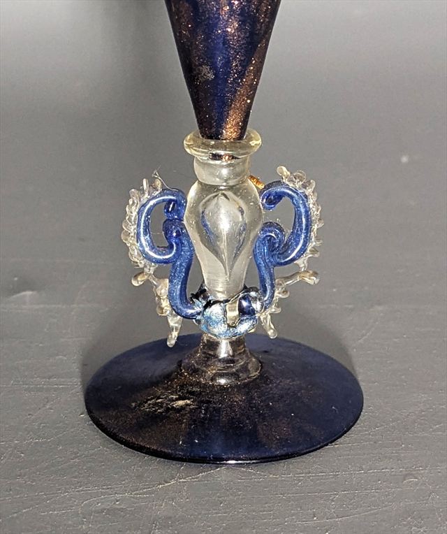 Salviati Attributed Murano Cobalt Aventurine Tipetto Goblet with Applied Crab — view 5 of 5