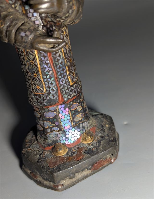 Rare Chinese Inlaid Bronze Figure of a Female Attendant — view 4 of 5