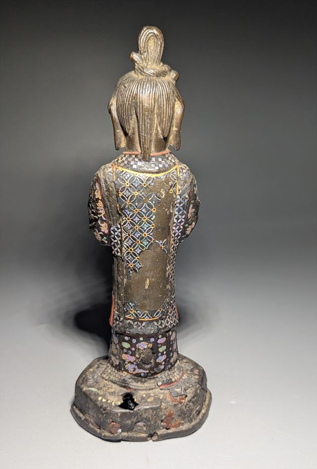 Rare Chinese Inlaid Bronze Figure of a Female Attendant — view 5 of 5