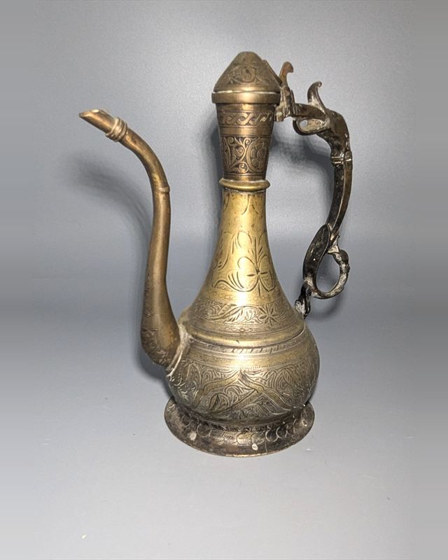 Indian Engraved Brass Aftaba Ewer, 18th-19th Century