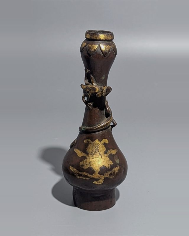 A Chinese Bronze and Gilt-Decorated Vase with Coiled Dragon